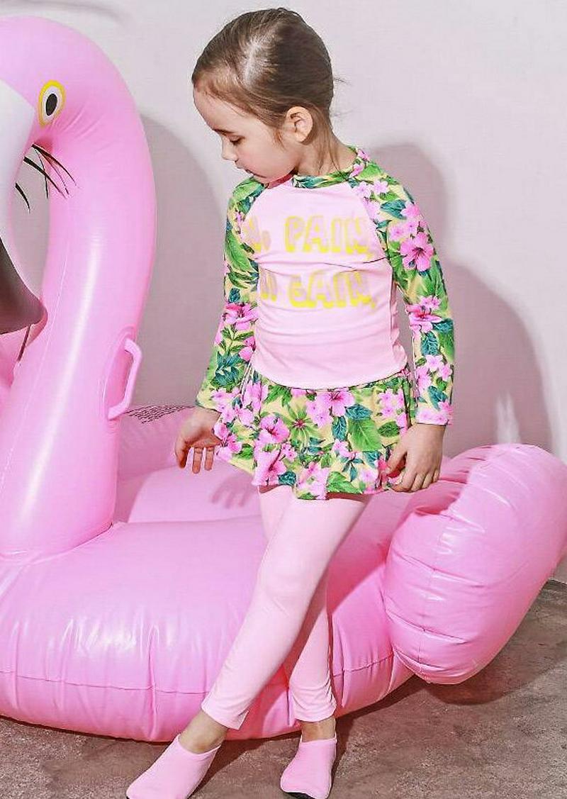 デイジースカート水着SET p000568 キッズ 【3~8才】【bw】【韓国 ファッション 水着 ラッシュガード 水着セット 長袖 ロングパンツ 水遊び プール 海 日焼け防止 日よけ ロゴ レタリング パターン 柄 スカート キッズ 子供 子供用 春 夏】【KIDS】