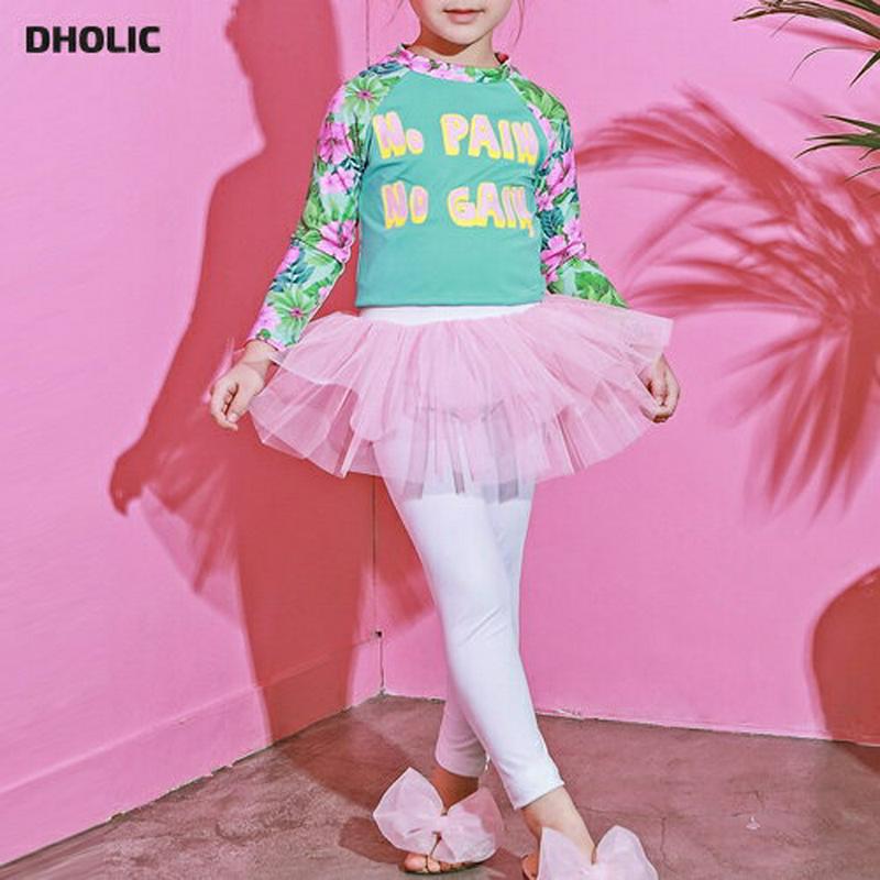 デイジー柄水着SE p000569 キッズ 【3~8才】【bw】【韓国 ファッション 水着 ラッシュガード 水着セット 長袖 ロングパンツ 水遊び プール 海 日焼け防止 日よけ ロゴ レタリング パターン 柄 スカート チュールキッズ 子供 子供用 春 夏】【KIDS】