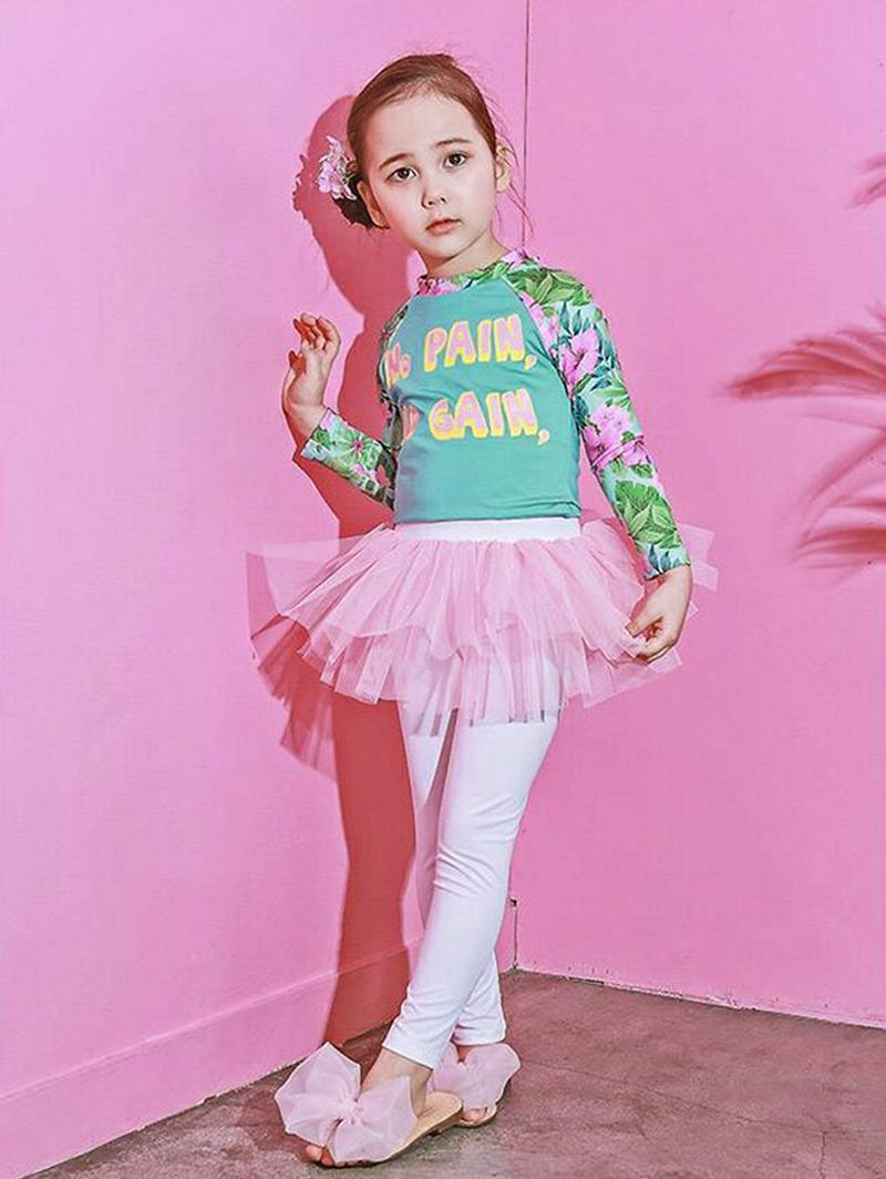 デイジー柄水着SE p000569 キッズ 【3~8才】【bw】【韓国 ファッション 水着 ラッシュガード 水着セット 長袖 ロングパンツ 水遊び プール 海 日焼け防止 日よけ ロゴ レタリング パターン 柄 スカート チュールキッズ 子供 子供用 春 夏】【KIDS】