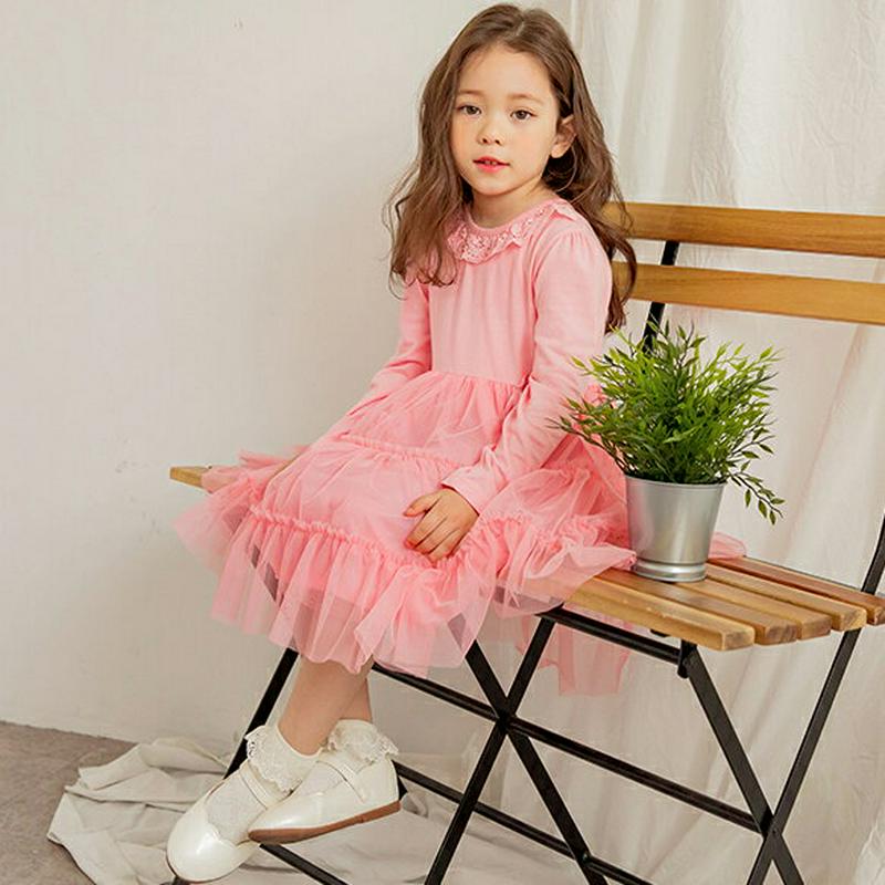 レースネックチュールティアードワンピース・p001241 キッズ【3~8才】【ops】【ワンピース ミディ丈 ミディワンピース 