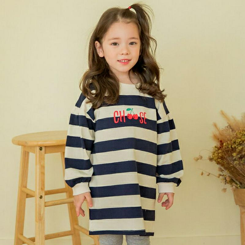 チェリーボーダーロングTシャツ・p001247 キッズ【3~8才】【tops】【トップス ロンT 長袖 ボーダー チェリー さく