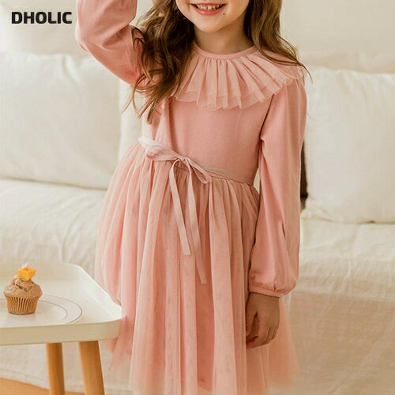 チュールラッフルネックワンピース・p001259 キッズ【3~8才】【ops】【ワンピース ミディ丈 ミディワンピース チュール