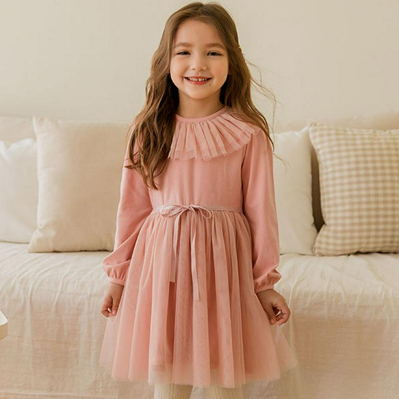 チュールラッフルネックワンピース・p001259 キッズ【3~8才】【ops】【ワンピース ミディ丈 ミディワンピース チュール