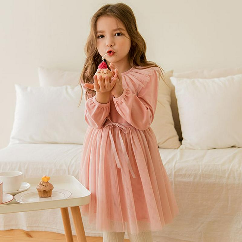 チュールラッフルネックワンピース・p001259 キッズ【3~8才】【ops】【ワンピース ミディ丈 ミディワンピース チュール