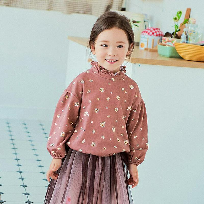 ゴムバンドフラワーTシャツ・p001261 キッズ【3~8才】【tops】【トップス Tシャツ フリルネック フリル 花柄 フラ