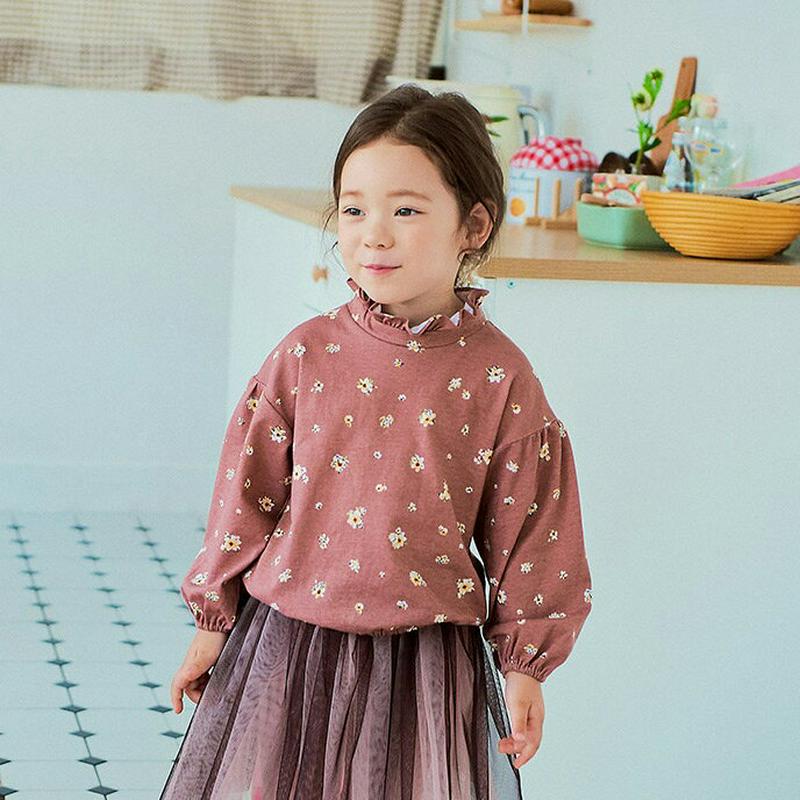ゴムバンドフラワーTシャツ・p001261 キッズ【3~8才】【tops】【トップス Tシャツ フリルネック フリル 花柄 フラ