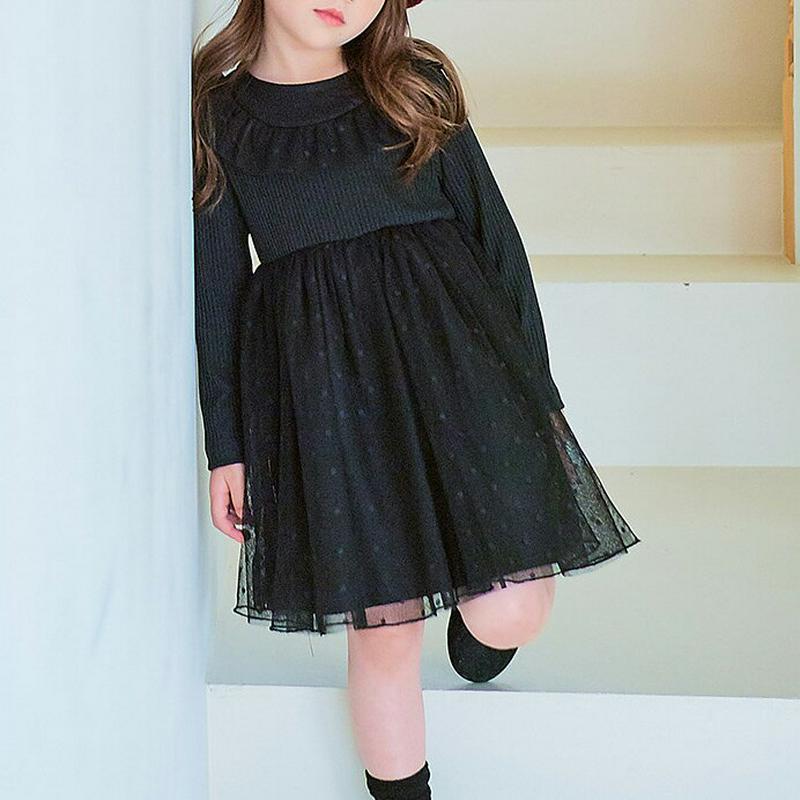 ドットチュールワンピース・p001264 キッズ【3~8才】【ops】【ワンピース ミディ丈 ミディワンピース チュール チュー