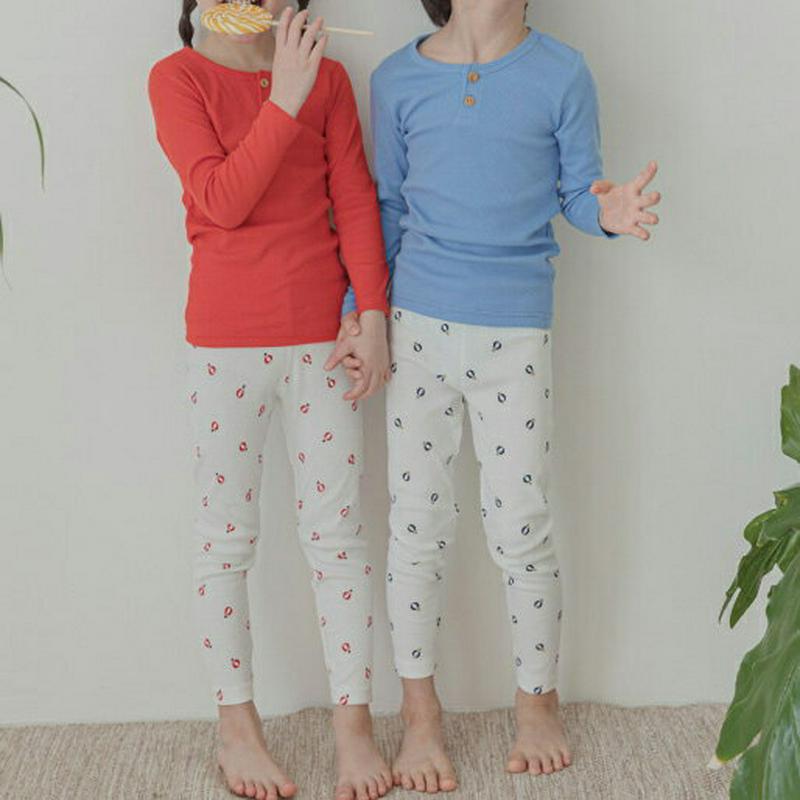 クルーネックパジャマSET(ブルー)・p001100 キッズ【3~8才】【uw】【パジャマ 部屋着 ルームウェア 長袖 長ズボン