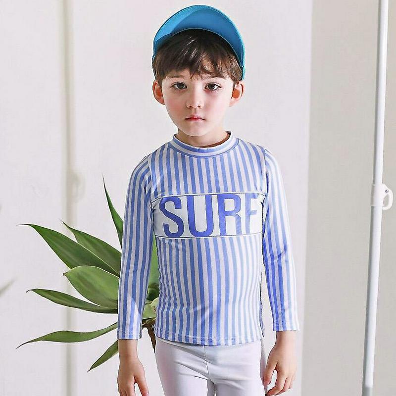 SURFストライプ水着SET p000573 キッズ 【3~8才】【bw】【韓国 ファッション 水着 ラッシュガード 水着セット 長袖 ロングパンツ 水遊び プール 海 日焼け防止 日よけ ロゴ レタリングキッズ 子供 子供用 春 夏】【KIDS】