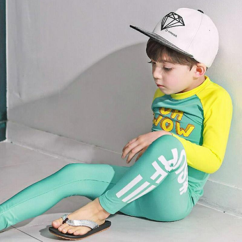 OHラグラン水着SET p000572 キッズ 【3~8才】【bw】【韓国 ファッション 水着 ラッシュガード 水着セット 長袖 ロングパンツ 水遊び プール 海 日焼け防止 日よけ ロゴ レタリングキッズ 子供 子供用 春 夏】【KIDS】