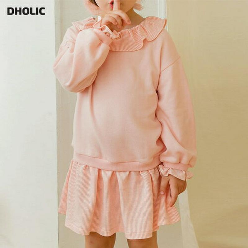 ラッフルカラー配色ワンピース(ピンク) p001233 キッズ 【3~8才】【ops】【韓国 ファッション ワンピース ミディワ