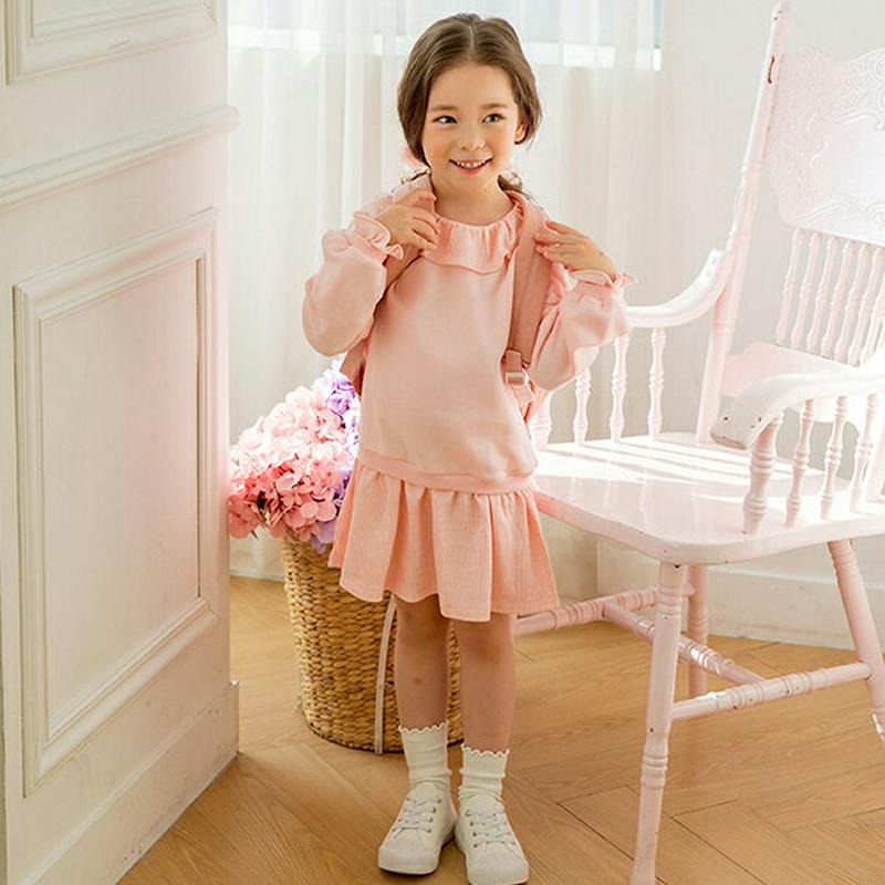 ラッフルカラー配色ワンピース(ピンク) p001233 キッズ 【3~8才】【ops】【韓国 ファッション ワンピース ミディワ