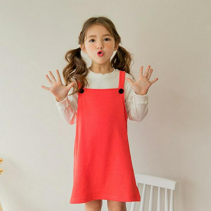 ボタンストラップワンピース(レッド)・p000965 キッズ【3~8才】【ops】【ワンピース ミディ丈 ミディワンピース スリ