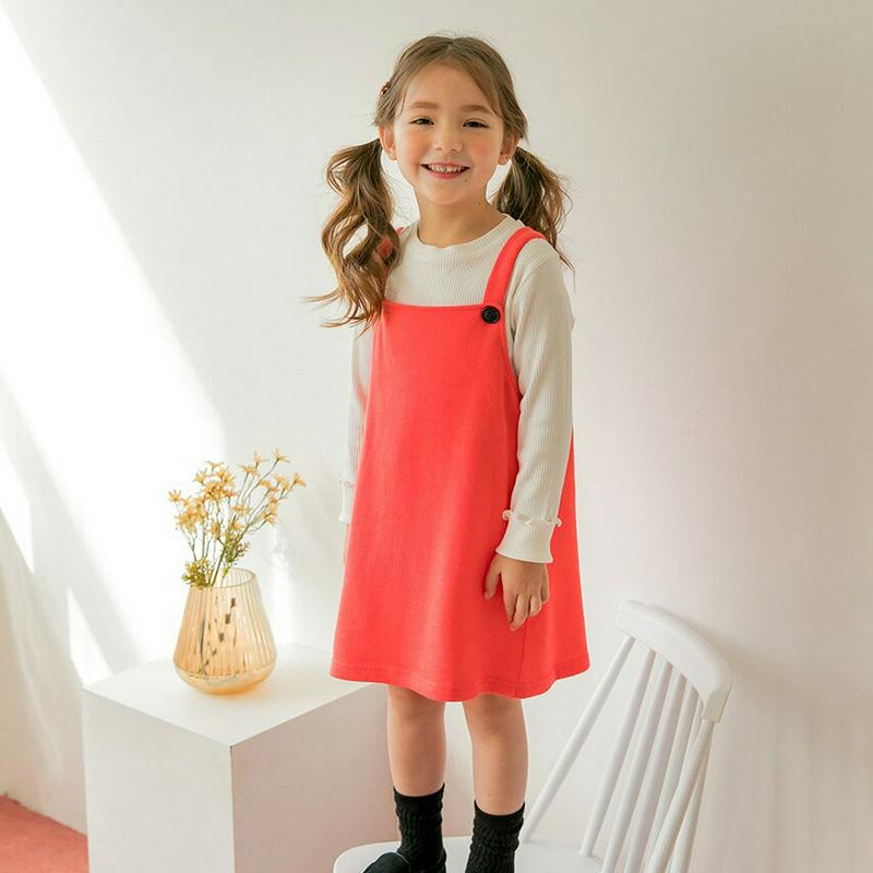 ボタンストラップワンピース(レッド)・p000965 キッズ【3~8才】【ops】【ワンピース ミディ丈 ミディワンピース スリ