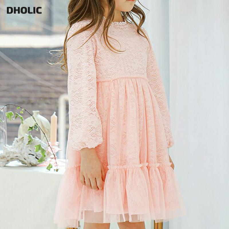 レース切替チュールワンピース(ピンク) p001232 キッズ 【3~8才】【ops】【韓国 ファッション ワンピース ミディワ