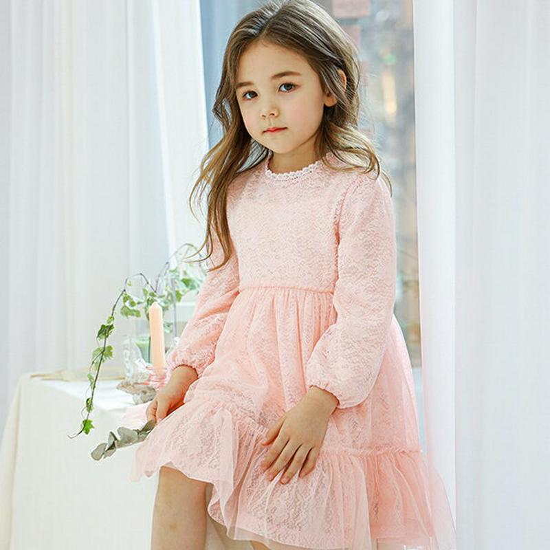 レース切替チュールワンピース(ピンク) p001232 キッズ 【3~8才】【ops】【韓国 ファッション ワンピース ミディワ