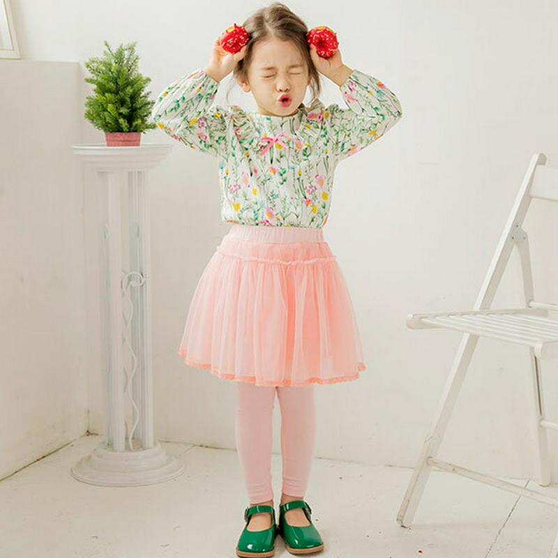 レースヘムチュールレギンススカート(ピンク) p001230 キッズ 【3~8才】【pt】【韓国 ファッション ボトムス レギン