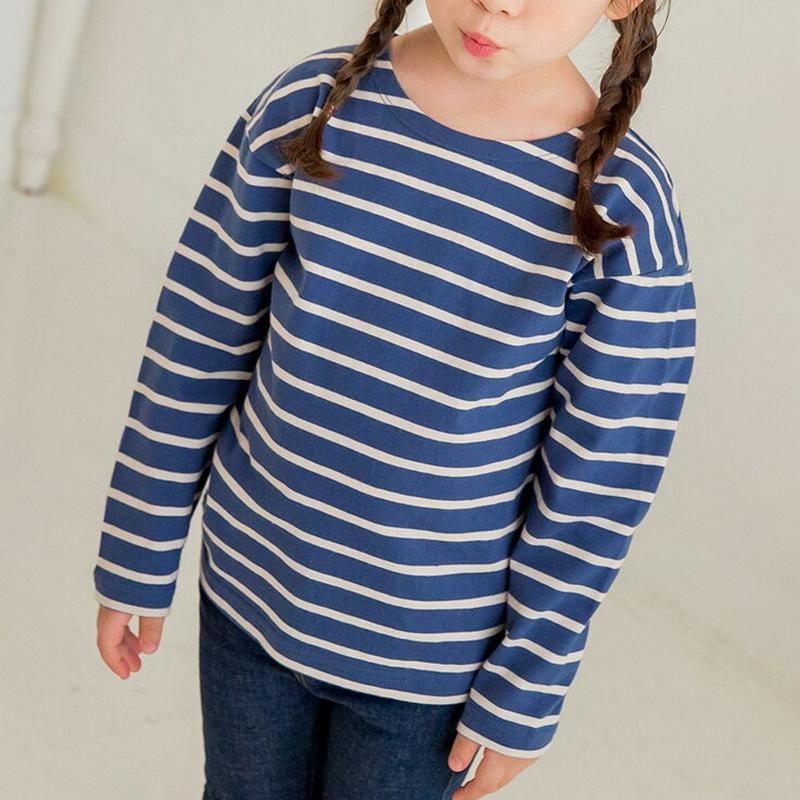 長袖ボーダーTシャツ(ブルー)・p000969 キッズ【3~8才】【tops】【トップス Tシャツ 長袖 ボーダー ブルー 青 