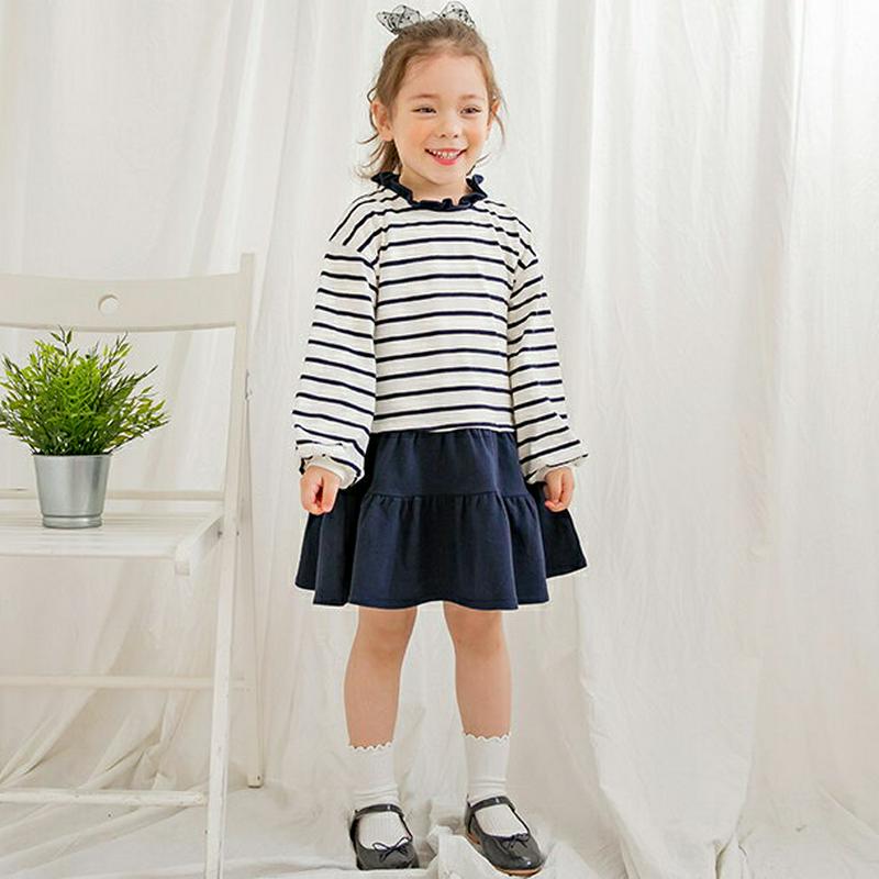 ボーダー切替ワンピース p001234 キッズ 【3~8才】【ops】【韓国 ファッション ワンピース ミディワンピース 膝丈 