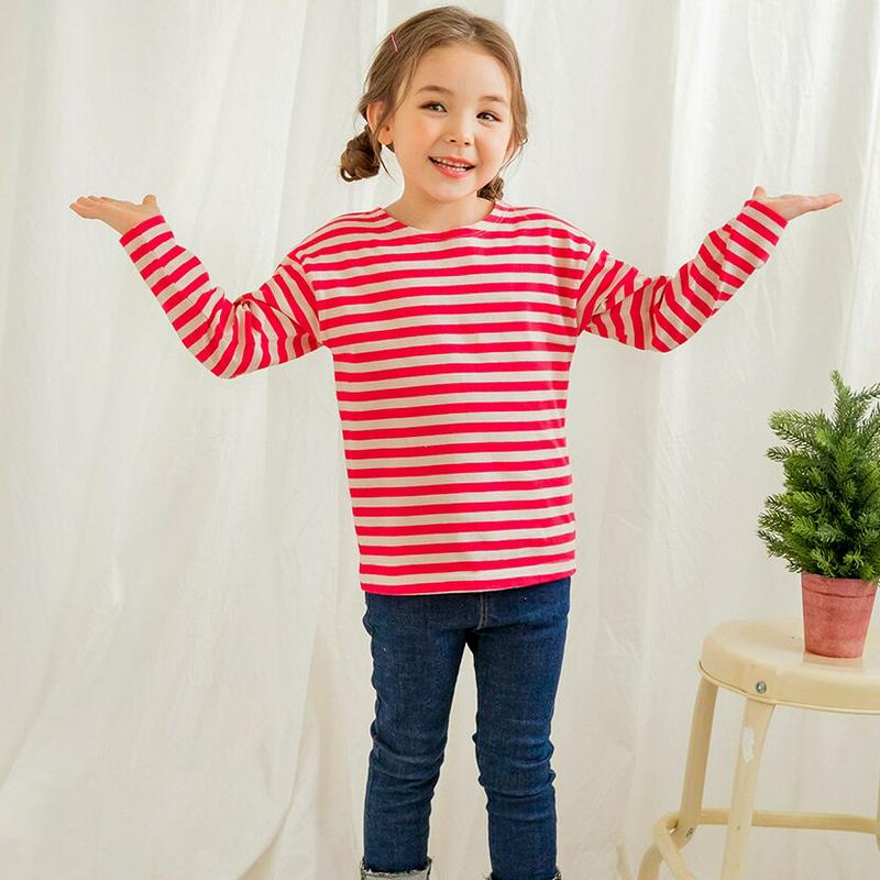 長袖ボーダーTシャツ(ピンク)・p000970 キッズ【3~8才】【tops】【トップス Tシャツ 長袖 ボーダー ピンク ロン