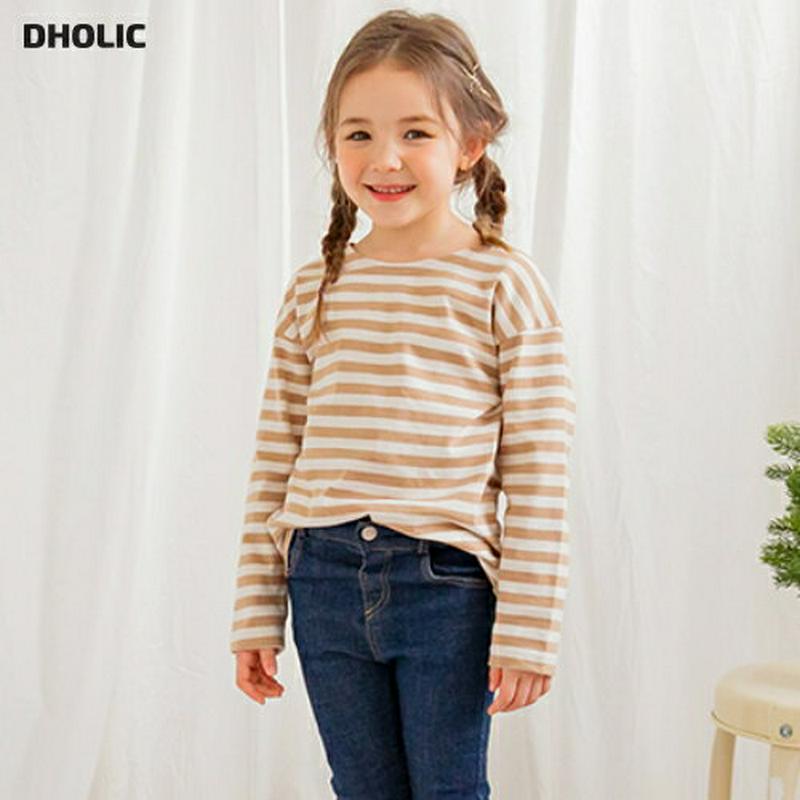長袖ボーダーTシャツ(ベージュ)・p000971 キッズ【3~8才】【tops】【トップス Tシャツ 長袖 ボーダー ベージュ 
