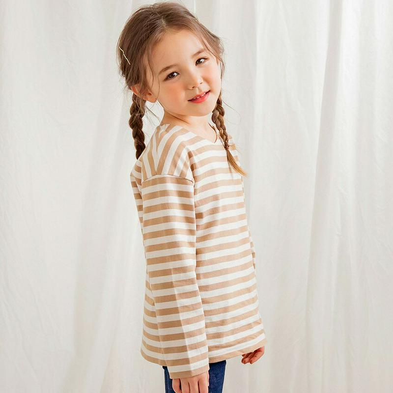 長袖ボーダーTシャツ(ベージュ)・p000971 キッズ【3~8才】【tops】【トップス Tシャツ 長袖 ボーダー ベージュ 