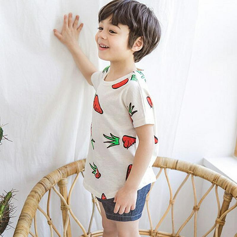 ラウンドネックキャロットTシャツ・p001081 キッズ【3~8才】【tops】【トップス Tシャツ 半袖 ハーフスリーブ にんじん 人参 カジュアル ラフ ユニーク ラフ 女の子 男の子 子供 こども 子供服 こども服】【KIDS】