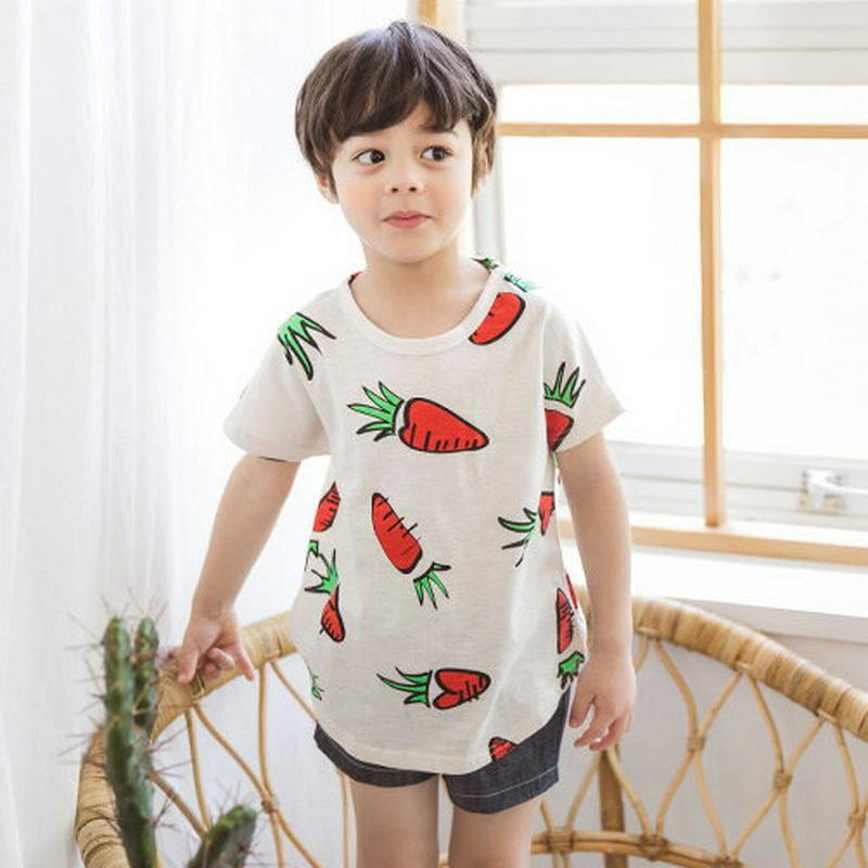 ラウンドネックキャロットTシャツ・p001081 キッズ【3~8才】【tops】【トップス Tシャツ 半袖 ハーフスリーブ にんじん 人参 カジュアル ラフ ユニーク ラフ 女の子 男の子 子供 こども 子供服 こども服】【KIDS】
