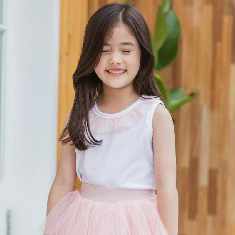 チュールフリルネックスリーブレス・p001138 キッズ【3~8才】【tops】【トップス チュール スリーブレス ノースリーブ