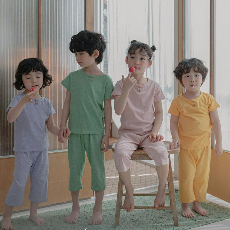 ヘンリーネックパジャマSET(グリーン)・p001040 キッズ【3~8才】【uw】【パジャマ 部屋着 ルームウェア ヘンリーネ