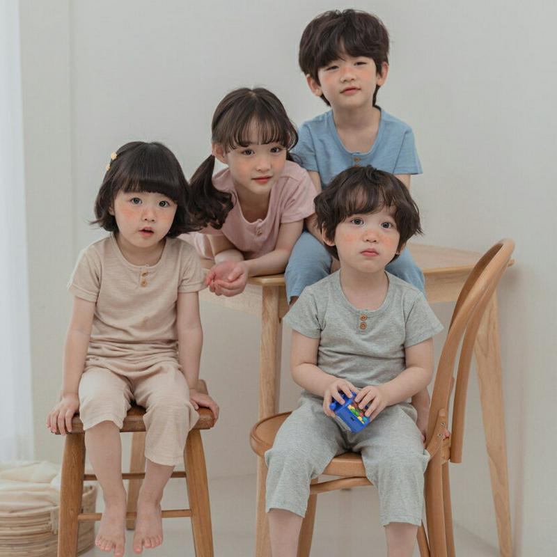 ヘンリーネックパジャマSET(ベージュ)・p001037 キッズ【3~8才】【uw】【パジャマ 部屋着 ルームウェア ヘンリーネ