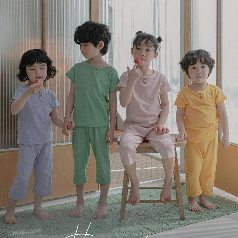 ヘンリーネックパジャマSET(パープル)・p001051 キッズ【3~8才】【uw】【パジャマ 部屋着 ルームウェア ヘンリーネ
