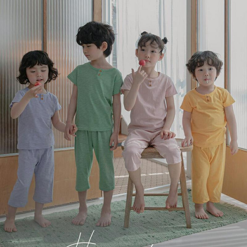 ヘンリーネックパジャマSET(イエロー)・p001054 キッズ【3~8才】【uw】【パジャマ 部屋着 ルームウェア ヘンリーネ