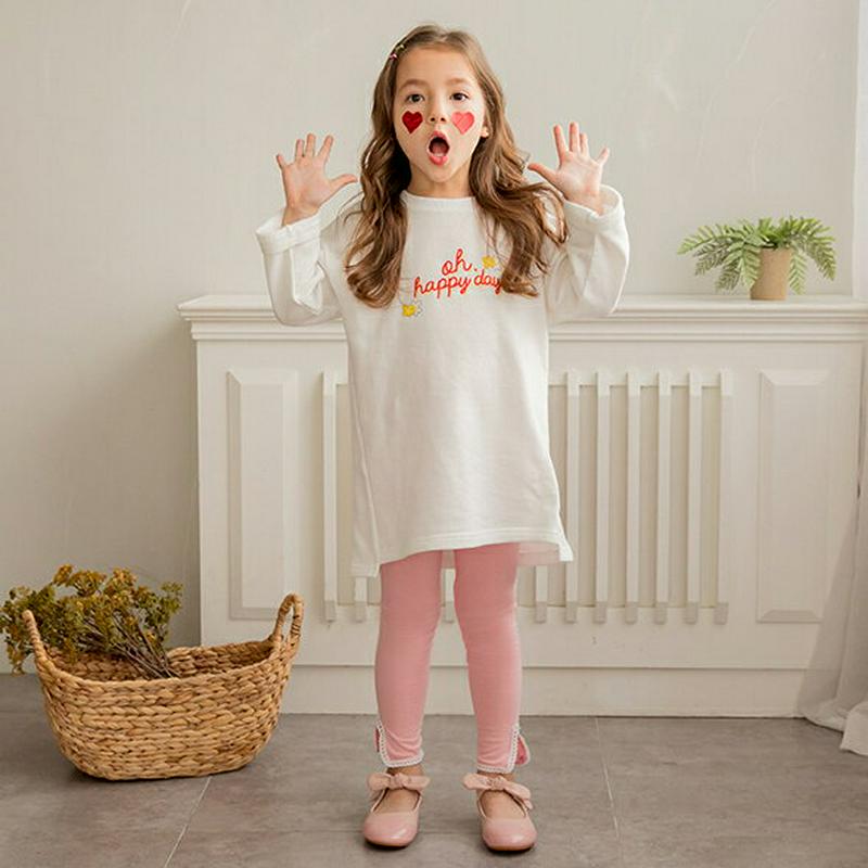 happy上下SET(ホワイト) p001238 キッズ 【3~8才】【SET】【韓国 ファッション セット Tシャツ カットソ