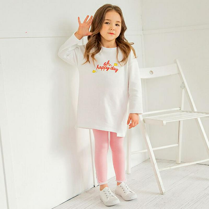 happy上下SET(ホワイト) p001238 キッズ 【3~8才】【SET】【韓国 ファッション セット Tシャツ カットソ