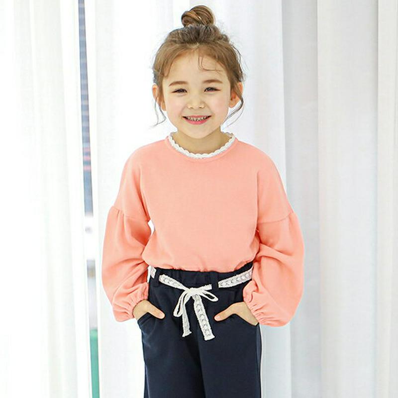 レースネックバルーンTシャツ p001250 キッズ 【3~8才】【tops】【韓国 ファッション トップス Tシャツ カットソ