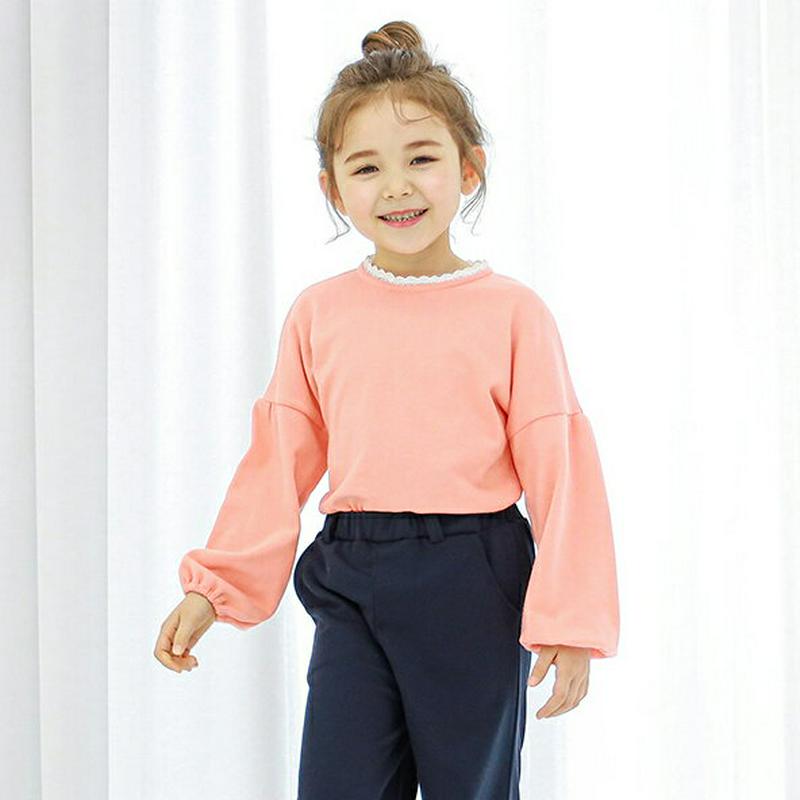 レースネックバルーンTシャツ p001250 キッズ 【3~8才】【tops】【韓国 ファッション トップス Tシャツ カットソ