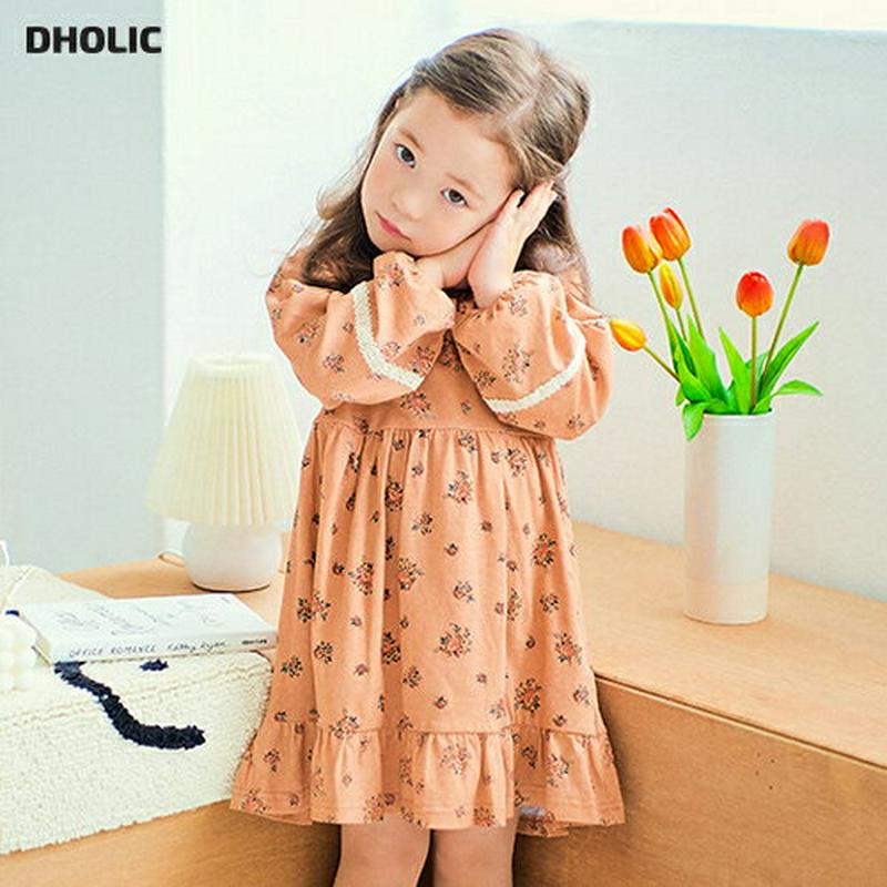 花柄フリルヘムワンピース(ピンク) p001251 キッズ 【3~8才】【ops】【韓国 ファッション ワンピース ミディワンピ