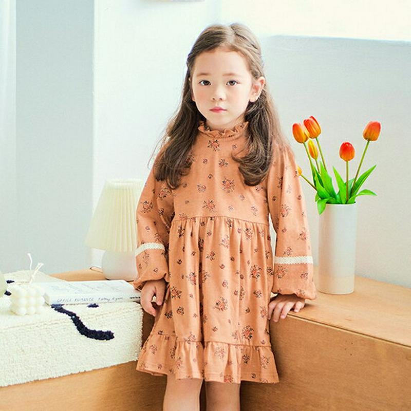 花柄フリルヘムワンピース(ピンク) p001251 キッズ 【3~8才】【ops】【韓国 ファッション ワンピース ミディワンピ