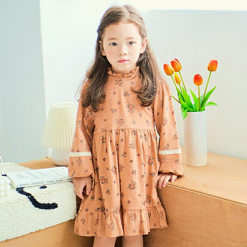 花柄フリルヘムワンピース(ピンク) p001251 キッズ 【3~8才】【ops】【韓国 ファッション ワンピース ミディワンピ