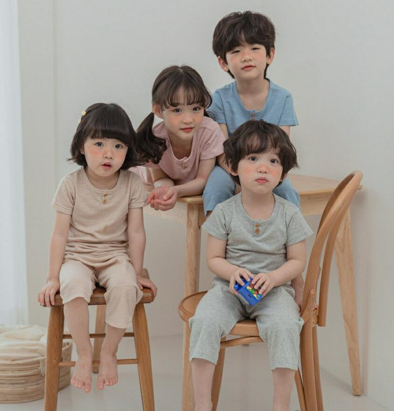 ヘンリーネックパジャマSET(ブルー) p001038 キッズ 【3~8才】【uw】【韓国 ファッション パジャマセット パジャ