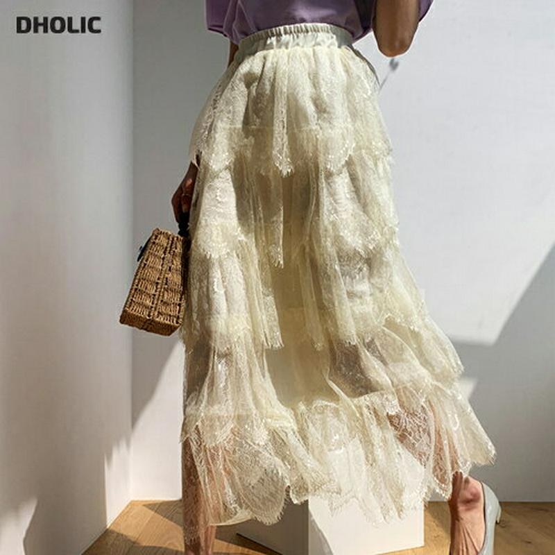 レースティアードスカート・全3色・b55820 レディース【sk】【スカート ロングスカート ロング丈 ティアード レース 総レ