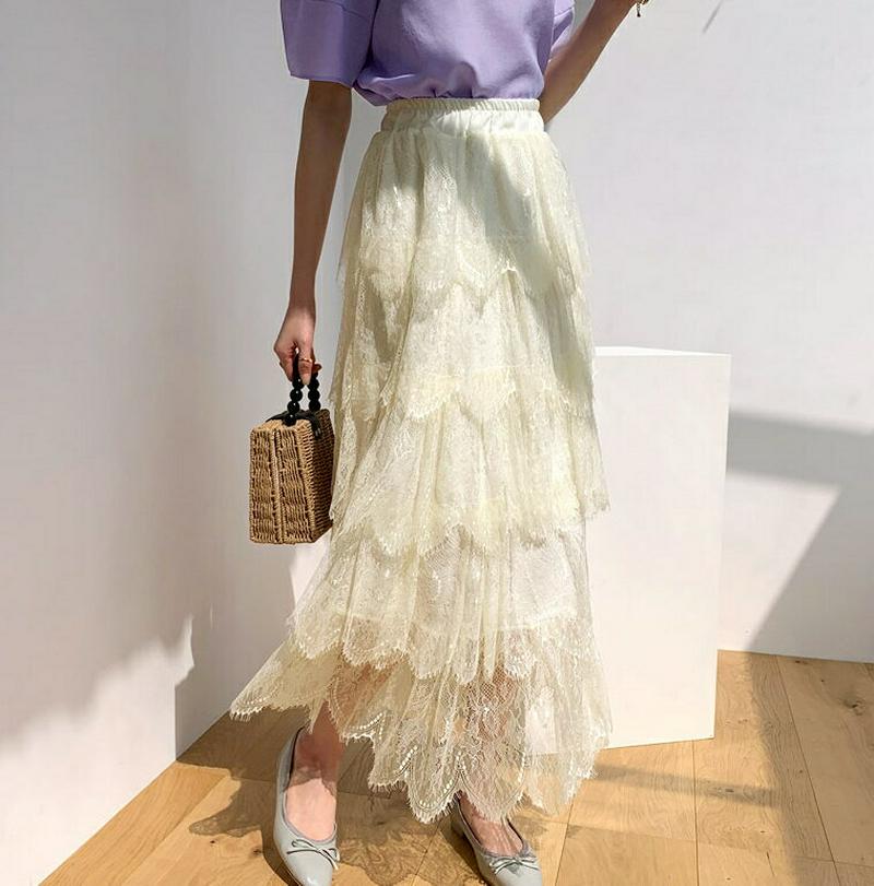 レースティアードスカート・全3色・b55820 レディース【sk】【スカート ロングスカート ロング丈 ティアード レース 総レ