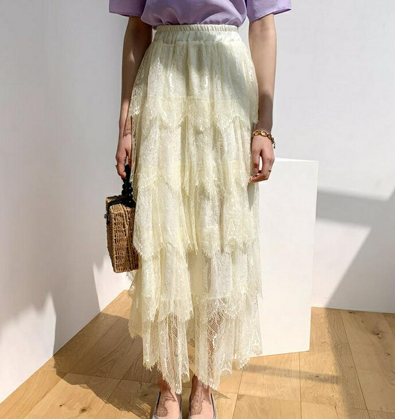 レースティアードスカート・全3色・b55820 レディース【sk】【スカート ロングスカート ロング丈 ティアード レース 総レ