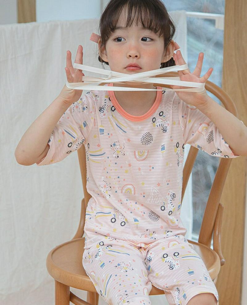 roly rolyパジャマSET p001076 キッズ 【3~8才】【uw】【パジャマセット パジャマ 根間着 部屋着 ラウンドネック 半袖 ハーフスリーブ 七分袖 七分丈 半ズボン ショートパンツ 短パン 女の子 パターン 柄キッズ 子供 子供用 春 夏】【KIDS】