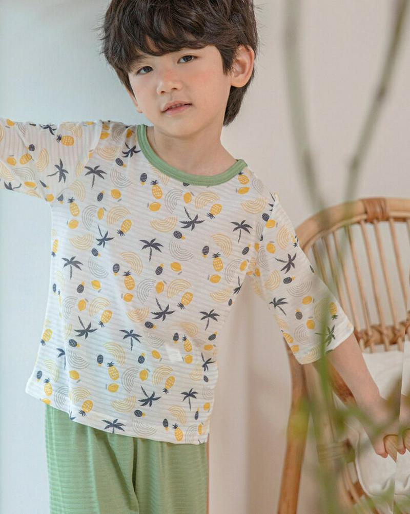 Tropical summerパジャマSET p001036 キッズ 【3~8才】【uw】【韓国 ファッション パジャマセット パジャマ 根間着 部屋着 ラウンドネック 半袖 ハーフスリーブ 七分袖 七分丈 半ズボン ショートパンツ 短パン 男の子 子供 子供用 春 夏】【KIDS】
