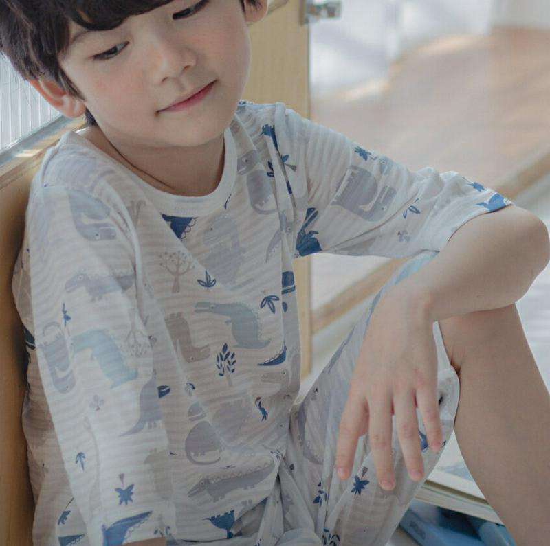DinoパジャマSET p001044 キッズ 【3~8才】【uw】【パジャマセット パジャマ 根間着 部屋着 ラウンドネック 半袖 ハーフスリーブ 七分袖 七分丈 半ズボン ショートパンツ 短パン 男の子 恐竜 ダイナソアキッズ 子供 子供用 春 夏】【KIDS】