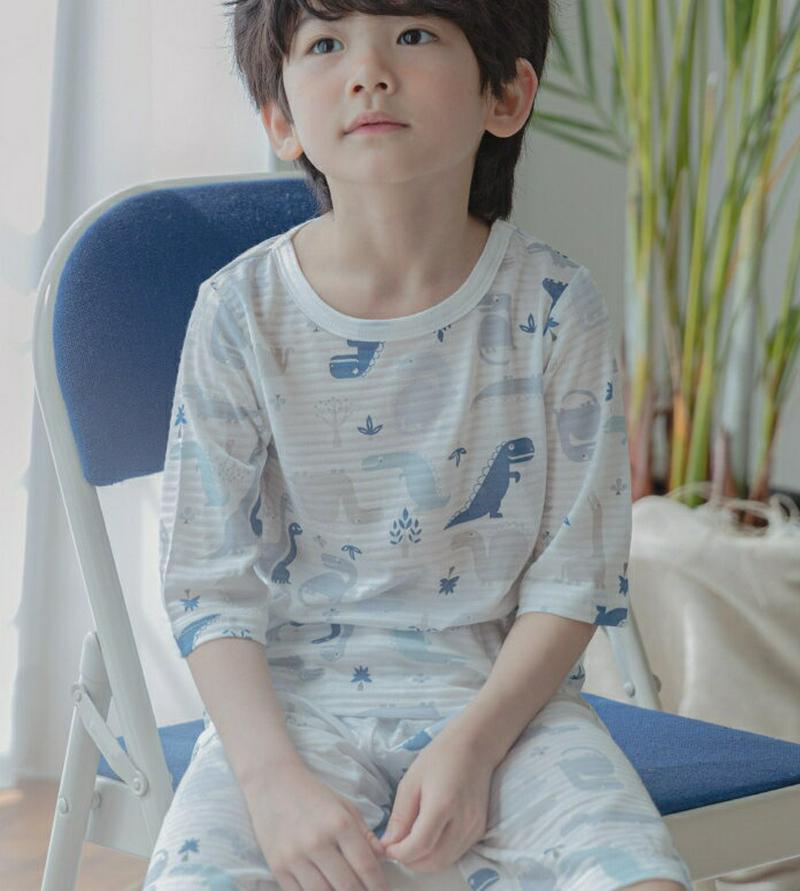 DinoパジャマSET p001044 キッズ 【3~8才】【uw】【パジャマセット パジャマ 根間着 部屋着 ラウンドネック 半袖 ハーフスリーブ 七分袖 七分丈 半ズボン ショートパンツ 短パン 男の子 恐竜 ダイナソアキッズ 子供 子供用 春 夏】【KIDS】