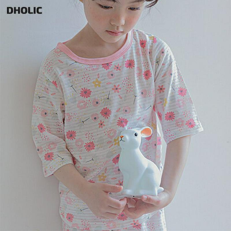 blossomパジャマSET p001073 キッズ 【3~8才】【uw】【パジャマセット パジャマ 根間着 部屋着 ラウンドネック 半袖 ハーフスリーブ 七分袖 七分丈 半ズボン ショートパンツ 短パン 花柄 柄 パターンキッズ 子供 子供用 春 夏】【KIDS】