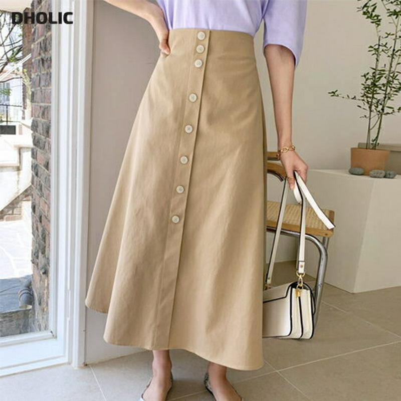 ボタンフレアスカート・全3色・t55822 レディース【sk】【スカート ロングスカート ロング丈 フレアスカート 綿 コットン